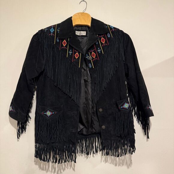 Lew Morgan Jackets & Blazers - Vintage Womens Leather Western Fringe Embroidered Jacket Lew Morgan Rodeo Size L